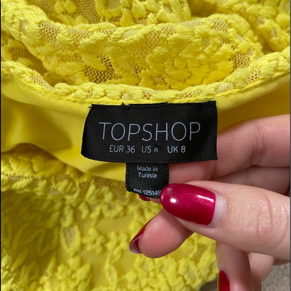 Topshop Yellow Lace 3/4 Sleeve Dress, Size 4 - Picture 5 of 6